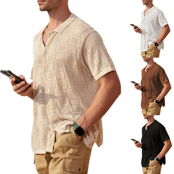 Men's Lapel Hollow-out Short-sleeve Shirt