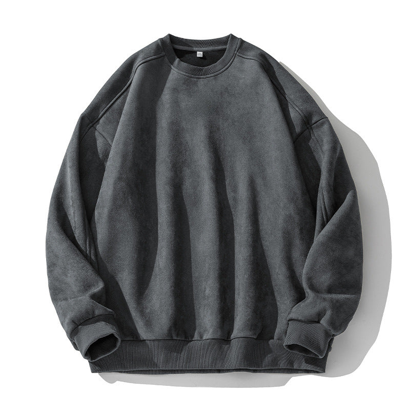 Suede-look Solid-color Casual Hoodie For Men
