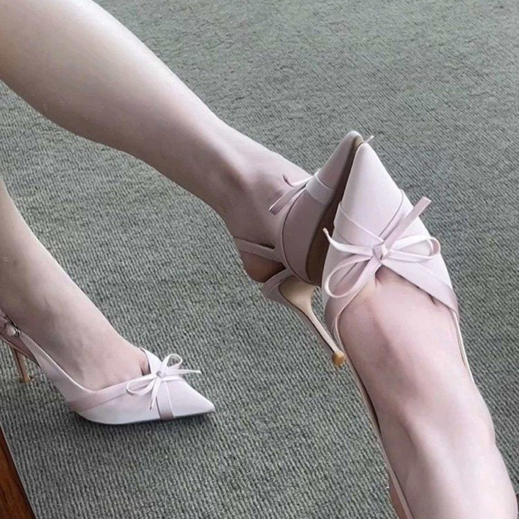 2026 Spring Summer New Bow High Heels, Women Satin Pointed Toe Stiletto Heel Sandals