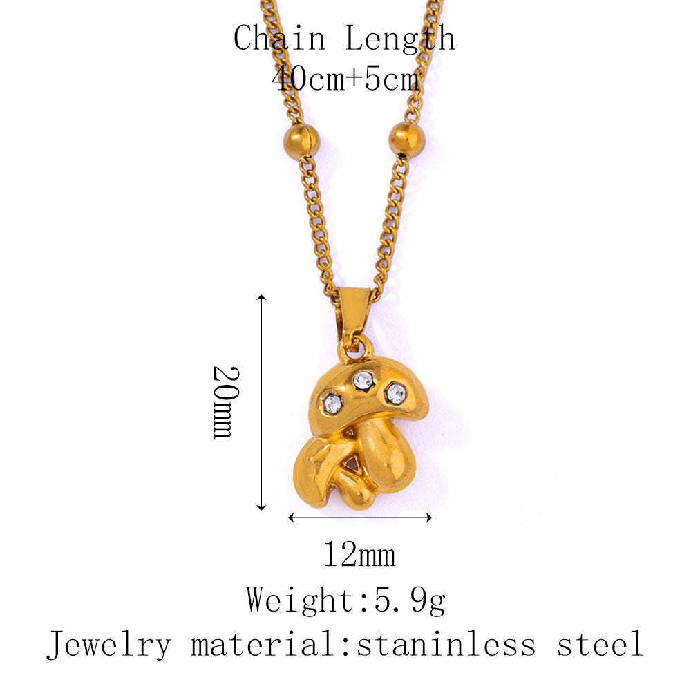 Stainless Steel Mushroom-shaped Inlaid Rhinestone Pendant Necklace