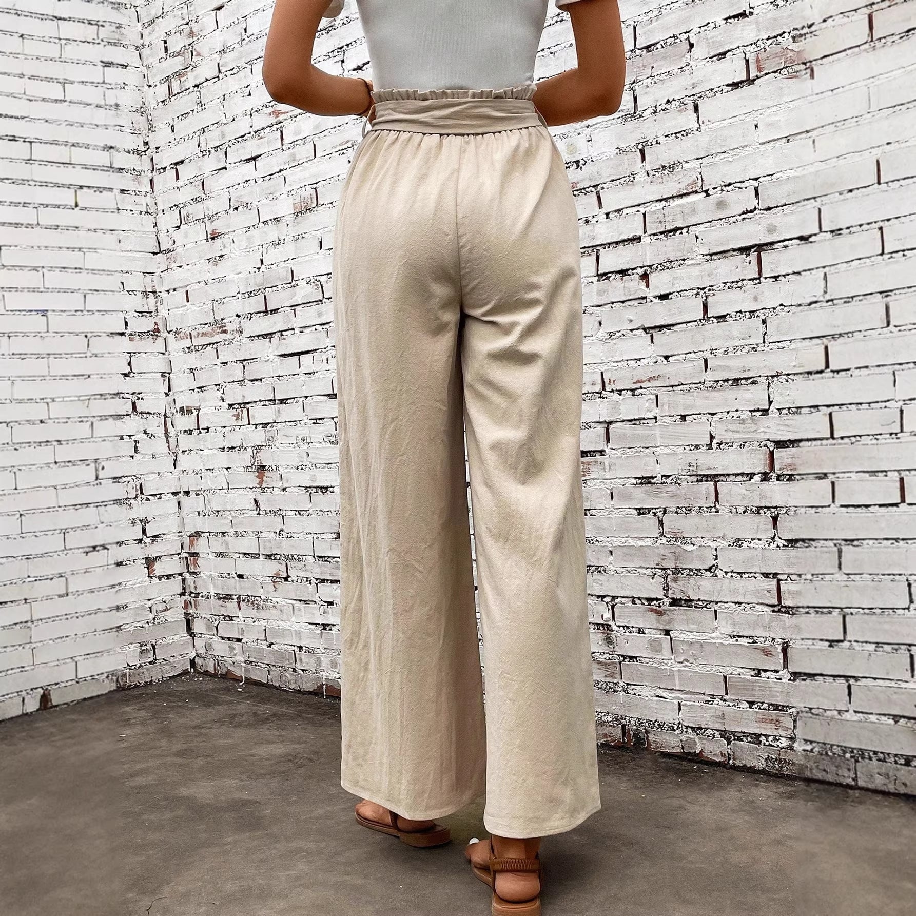 Women's Imitation Linen Cotton Pants High Waist Adjustable