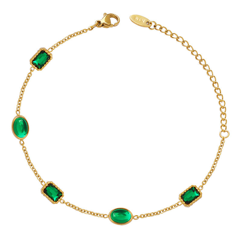 Jewelry Emerald Zircon-Inlaid Titanium Steel Gold-Plated Bracelet