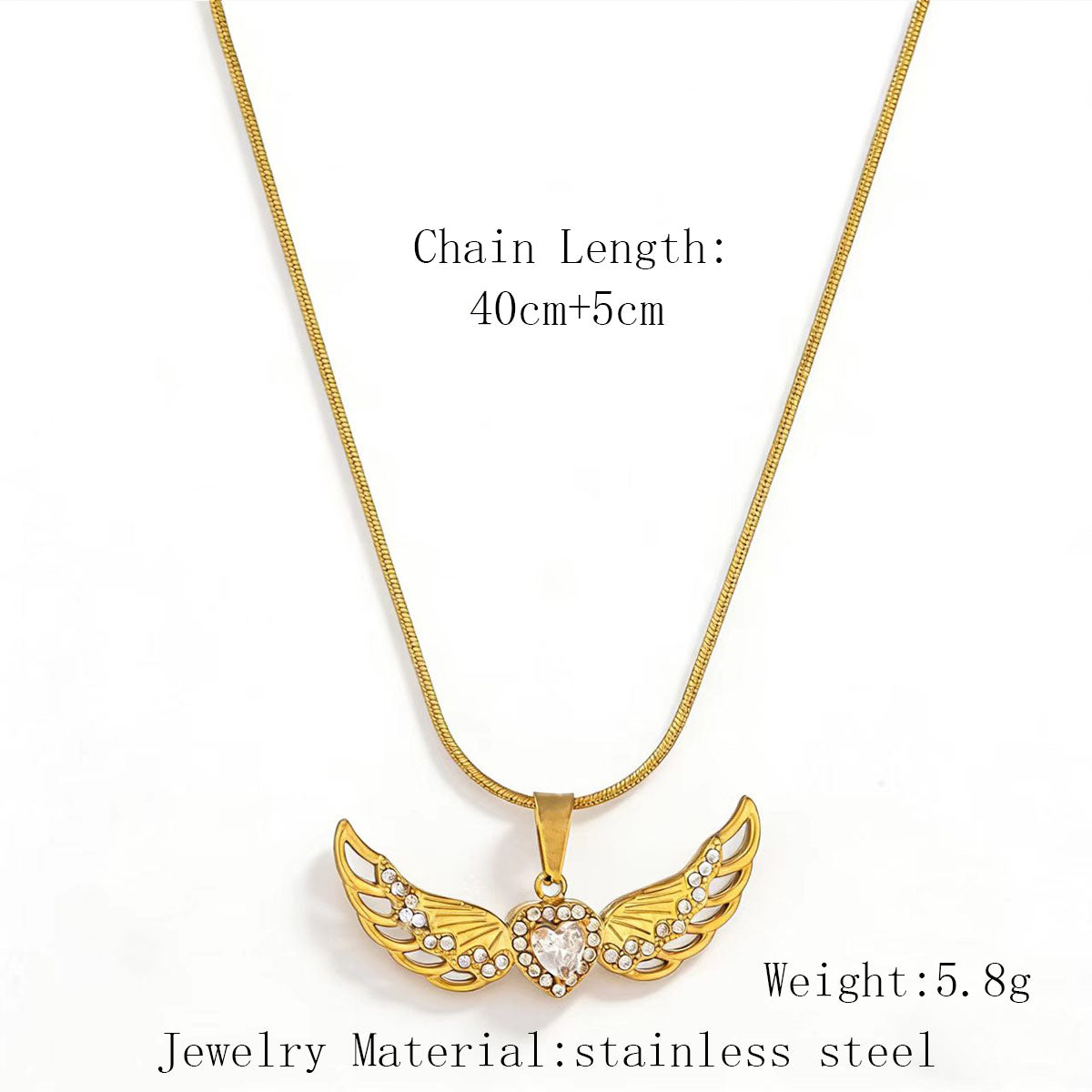 Wing-shaped Inlaid Rhinestone Stainless Steel Pendant Necklace