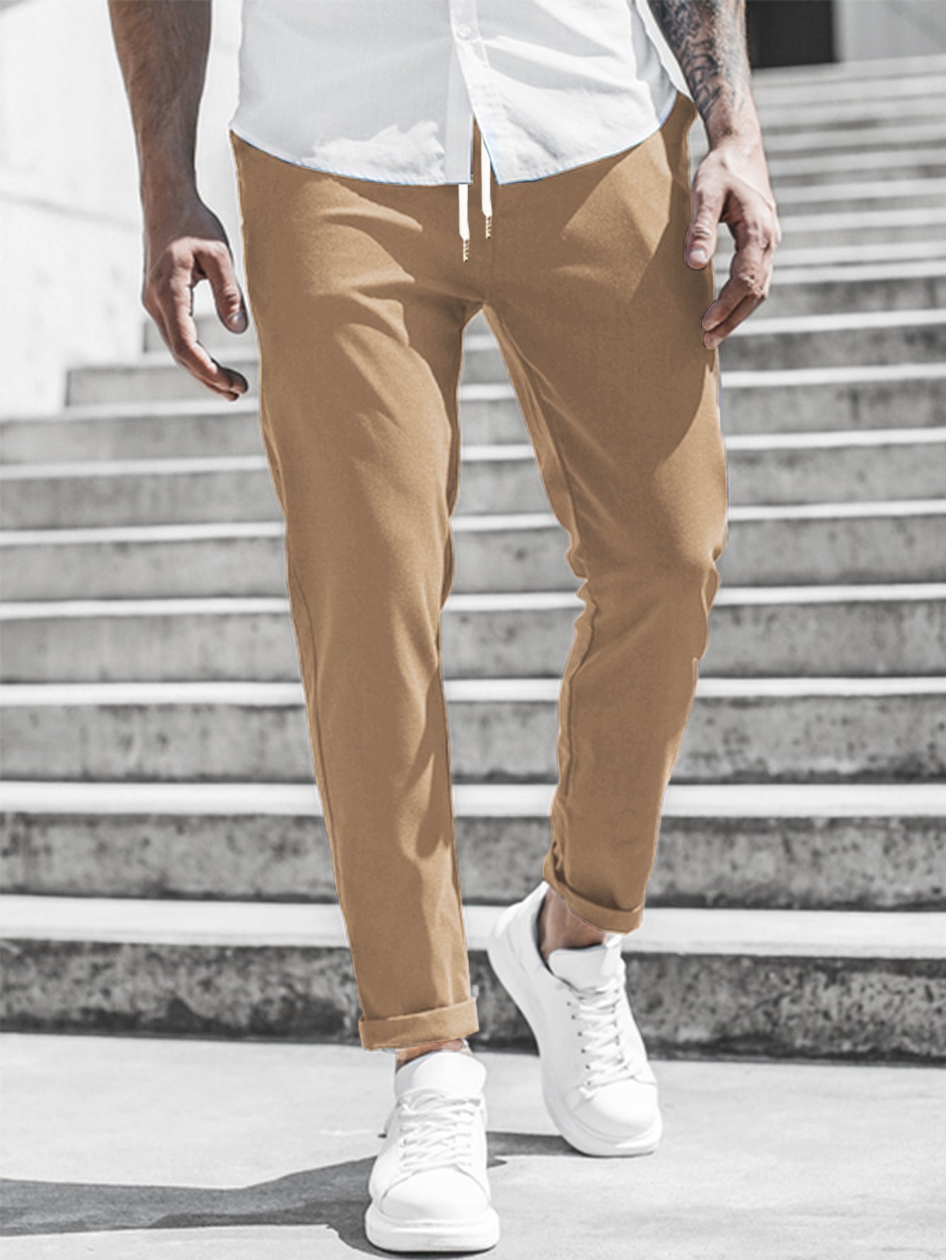 Solid Color Casual Pocket Trousers For Men