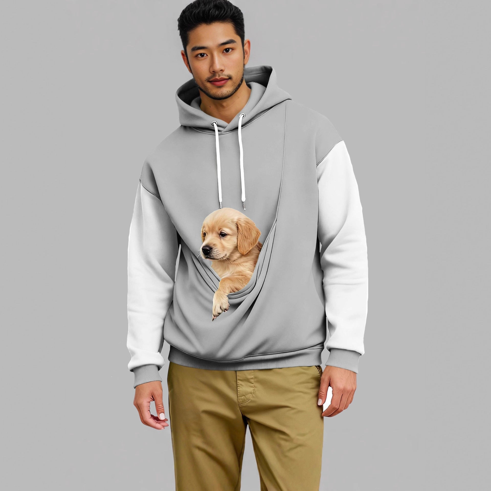 Men's Comfortable Retro Color-Block Long-Sleeve Hoodie