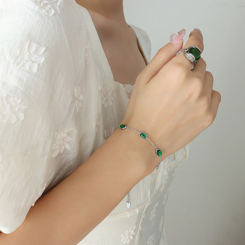 Jewelry Emerald Zircon-Inlaid Titanium Steel Gold-Plated Bracelet
