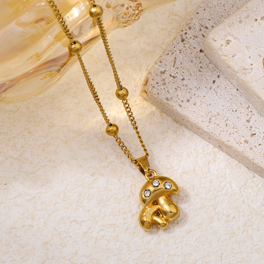 Stainless Steel Mushroom-shaped Inlaid Rhinestone Pendant Necklace