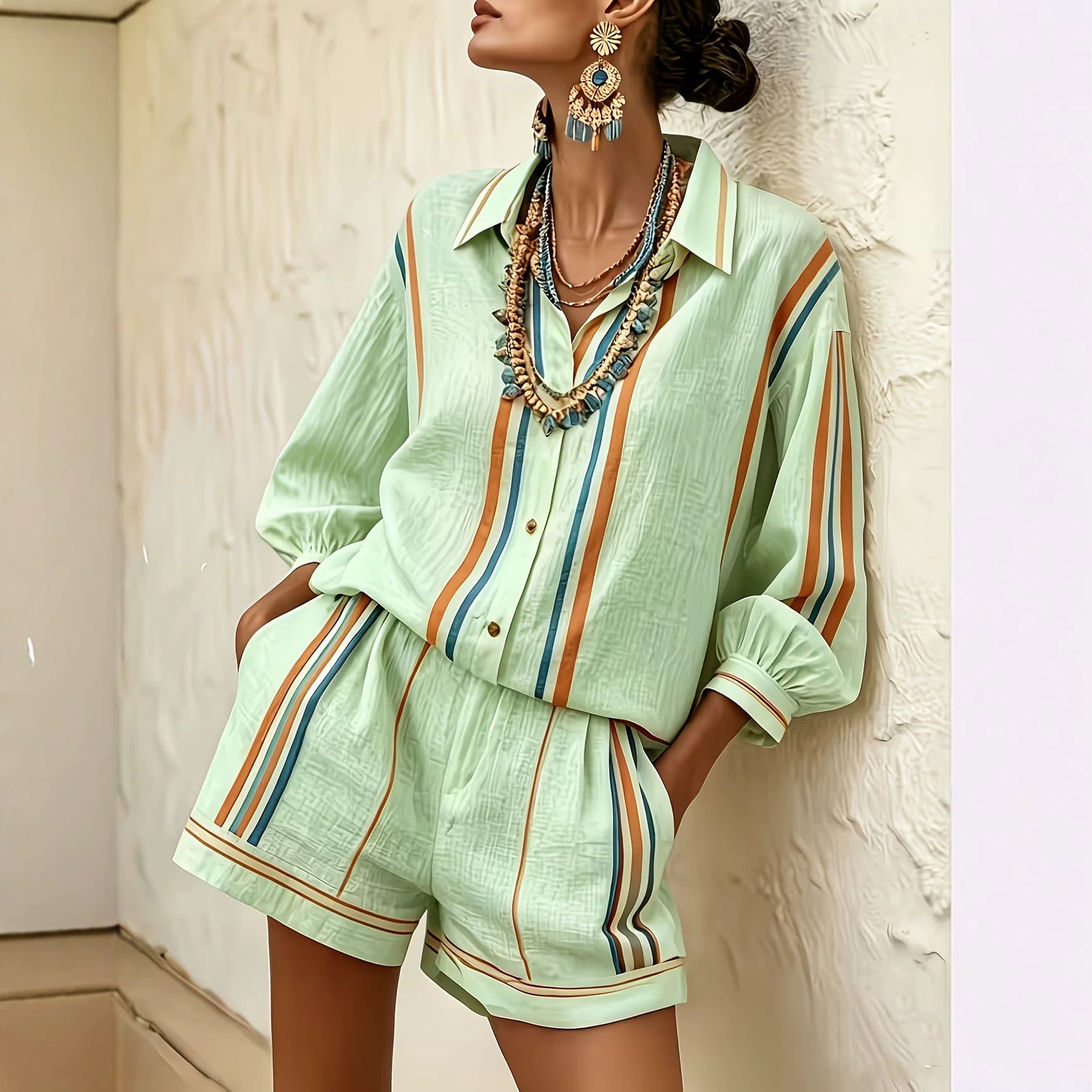 Printed Casual Shirt And Shorts Two-piece Set