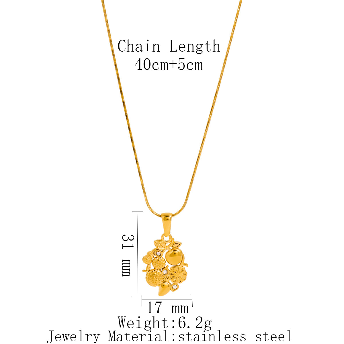 Stainless Steel Necklace With Fruit Pattern Inlaid With Rhinestones Pendant
