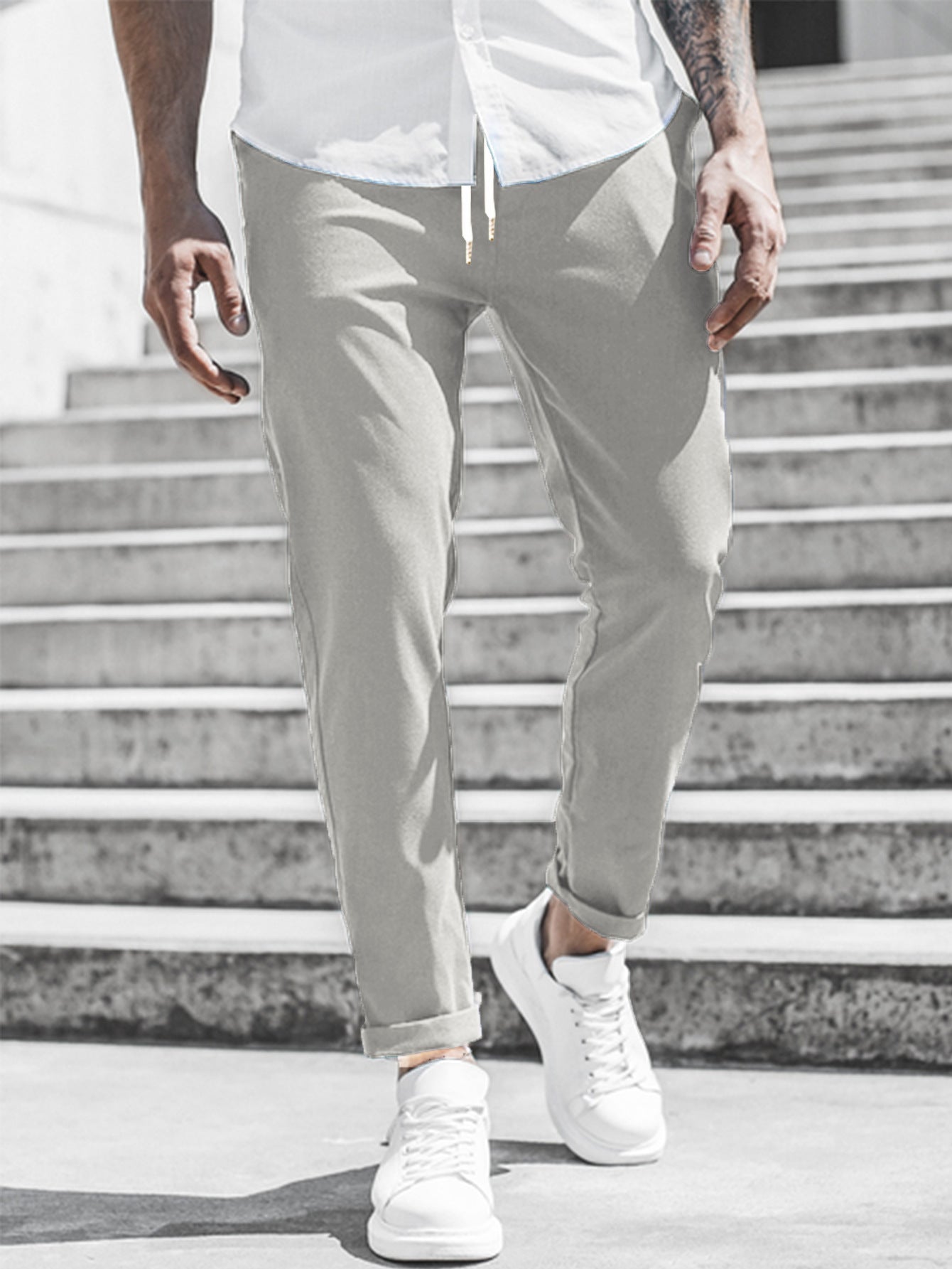Solid Color Casual Pocket Trousers For Men