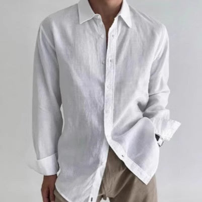 Solid-color Casual All-match Button-up Top For Men