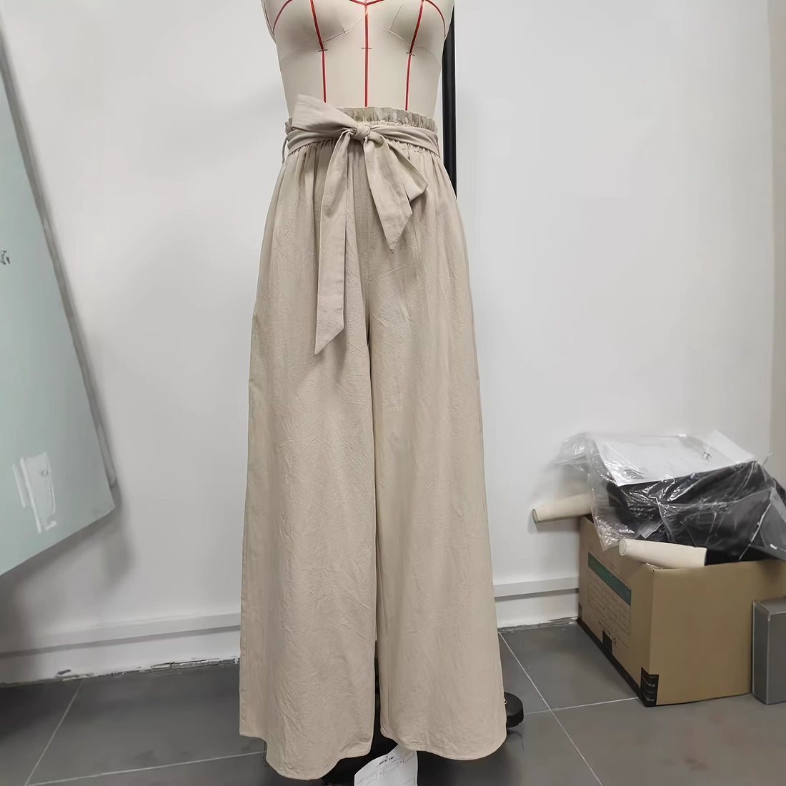Women's Imitation Linen Cotton Pants High Waist Adjustable