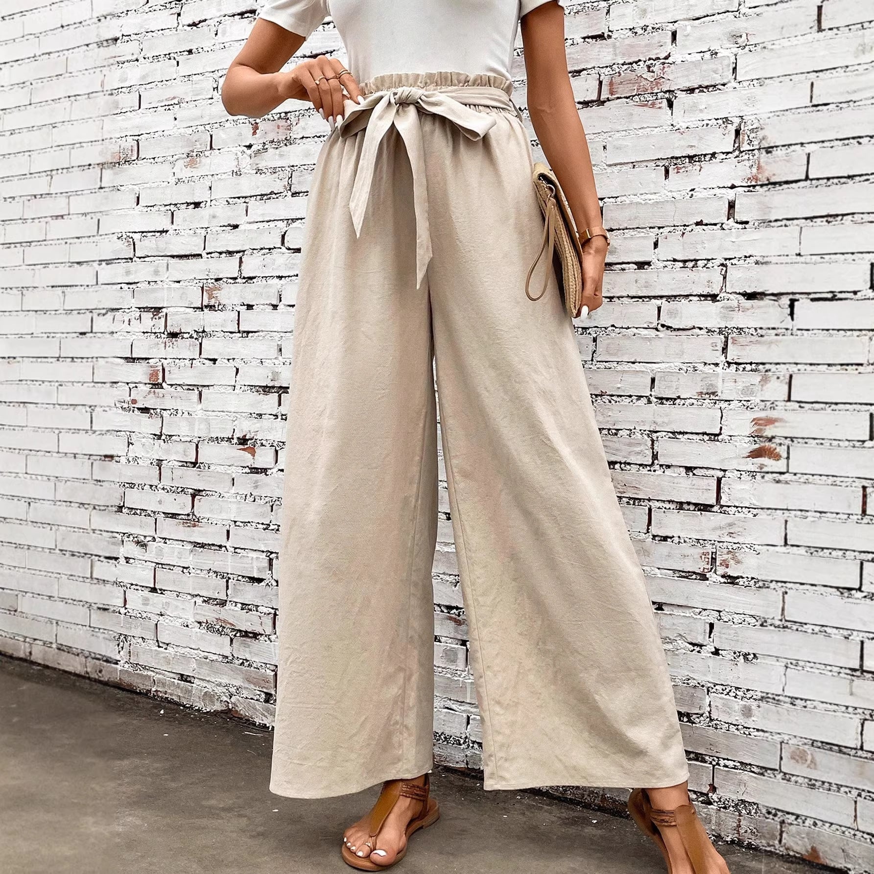 Women's Imitation Linen Cotton Pants High Waist Adjustable