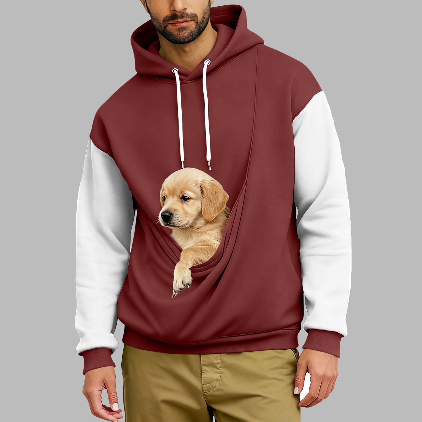 Men's Comfortable Retro Color-Block Long-Sleeve Hoodie