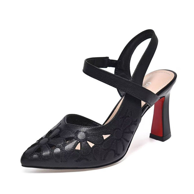 New Stylish Pointed-toe, Back-cutout Soft-leather Closed-toe High-heeled Sandals