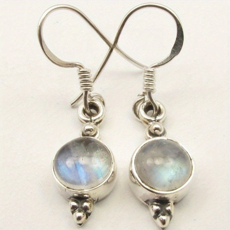 Retro Round Faux Moonstone Pendant Earrings