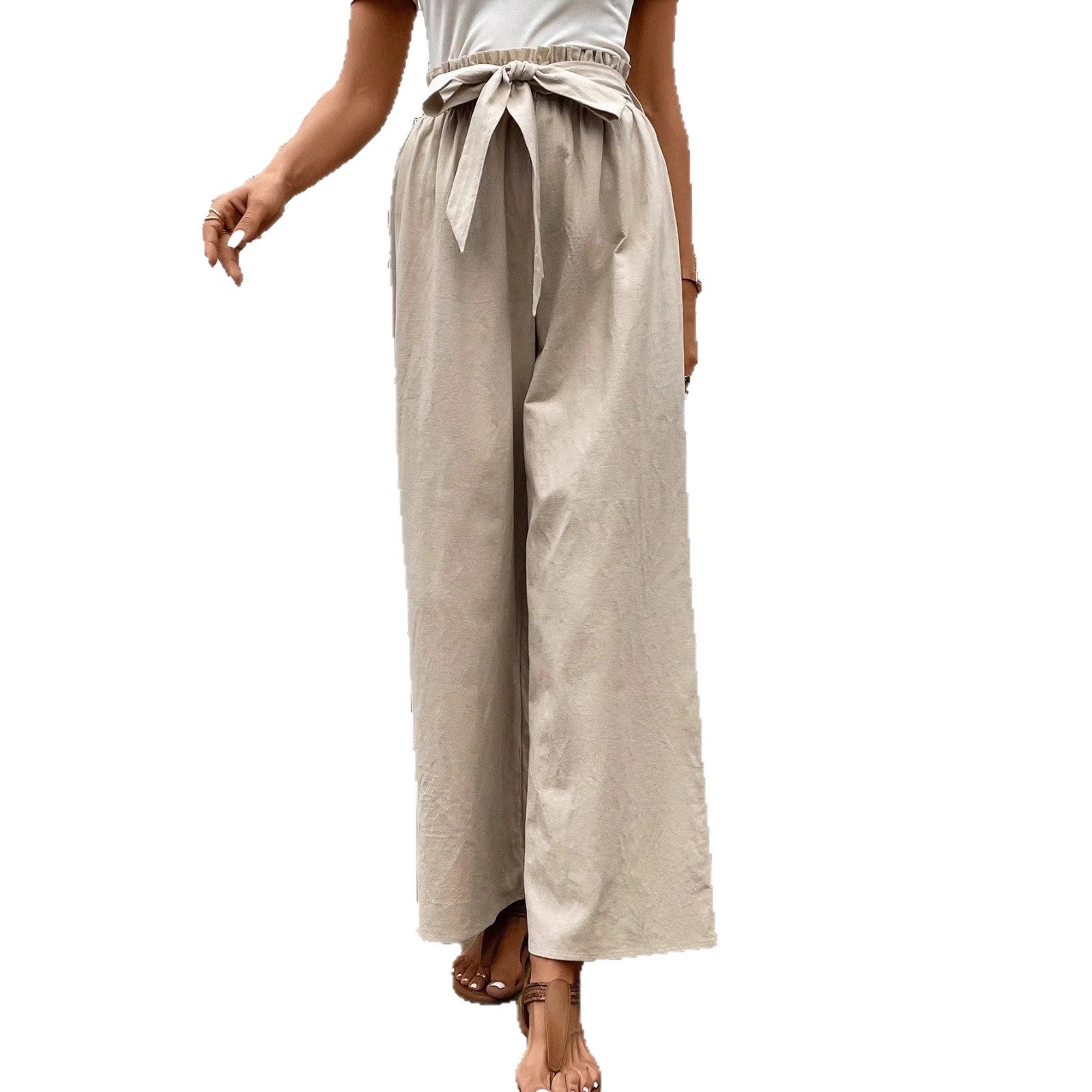 Women's Imitation Linen Cotton Pants High Waist Adjustable