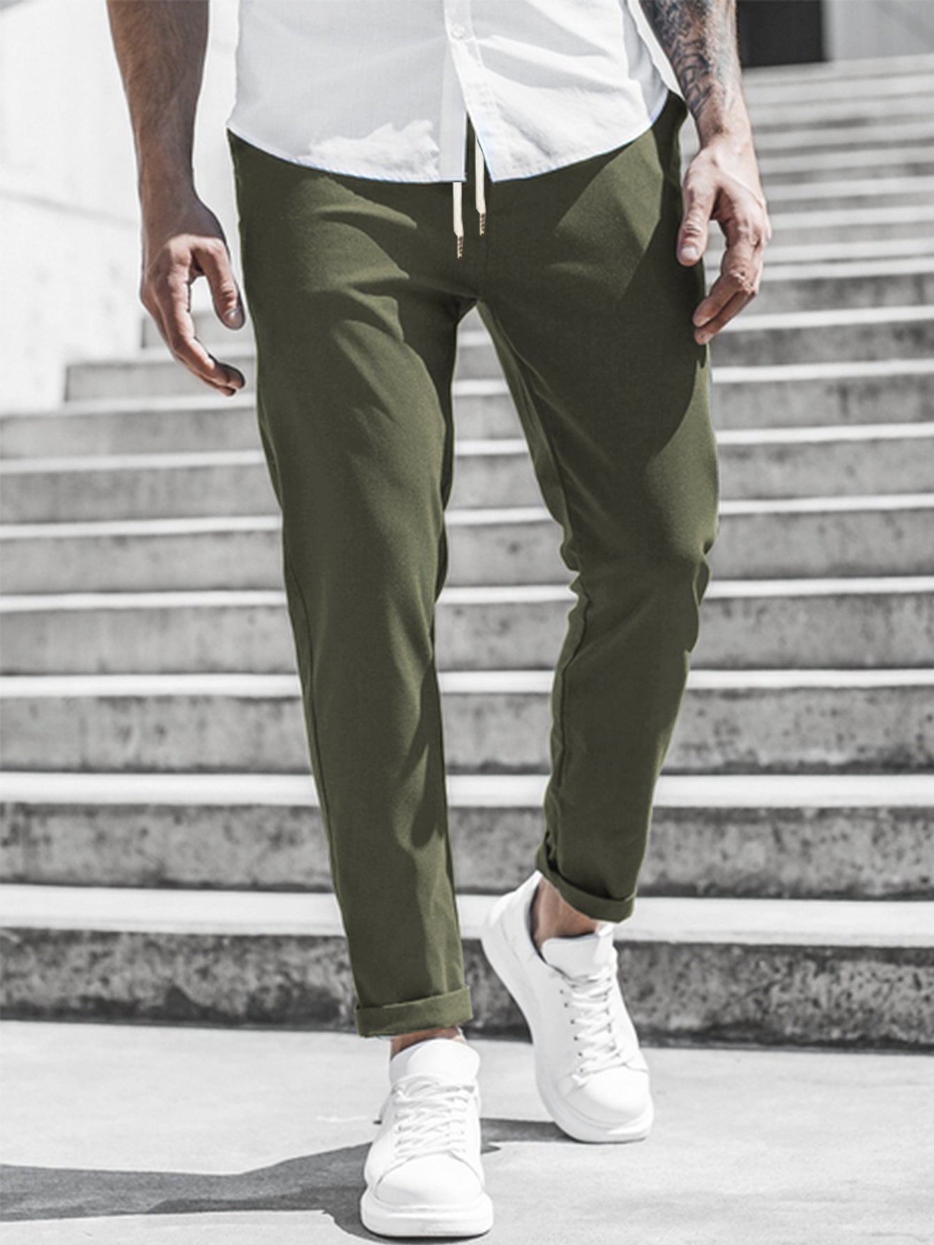 Solid Color Casual Pocket Trousers For Men
