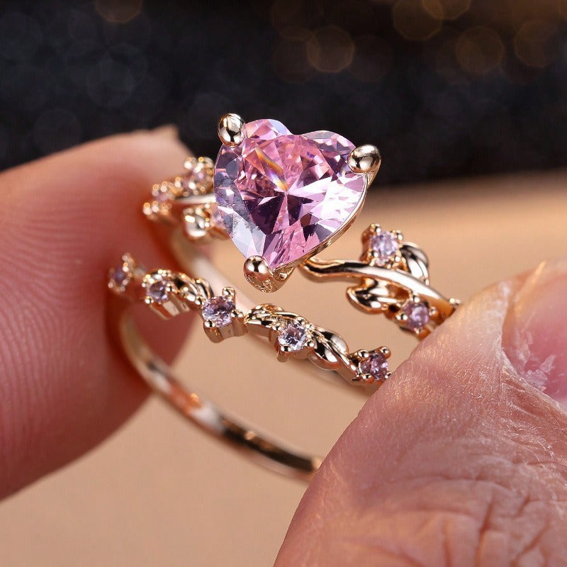 2-Piece New Inlaid Zircon Diamond Heart-shaped Stackable Rings, Retro Minimalist Fashion Rings
