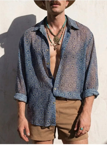 Men's Moroccan Tile Print Sheer Shirt