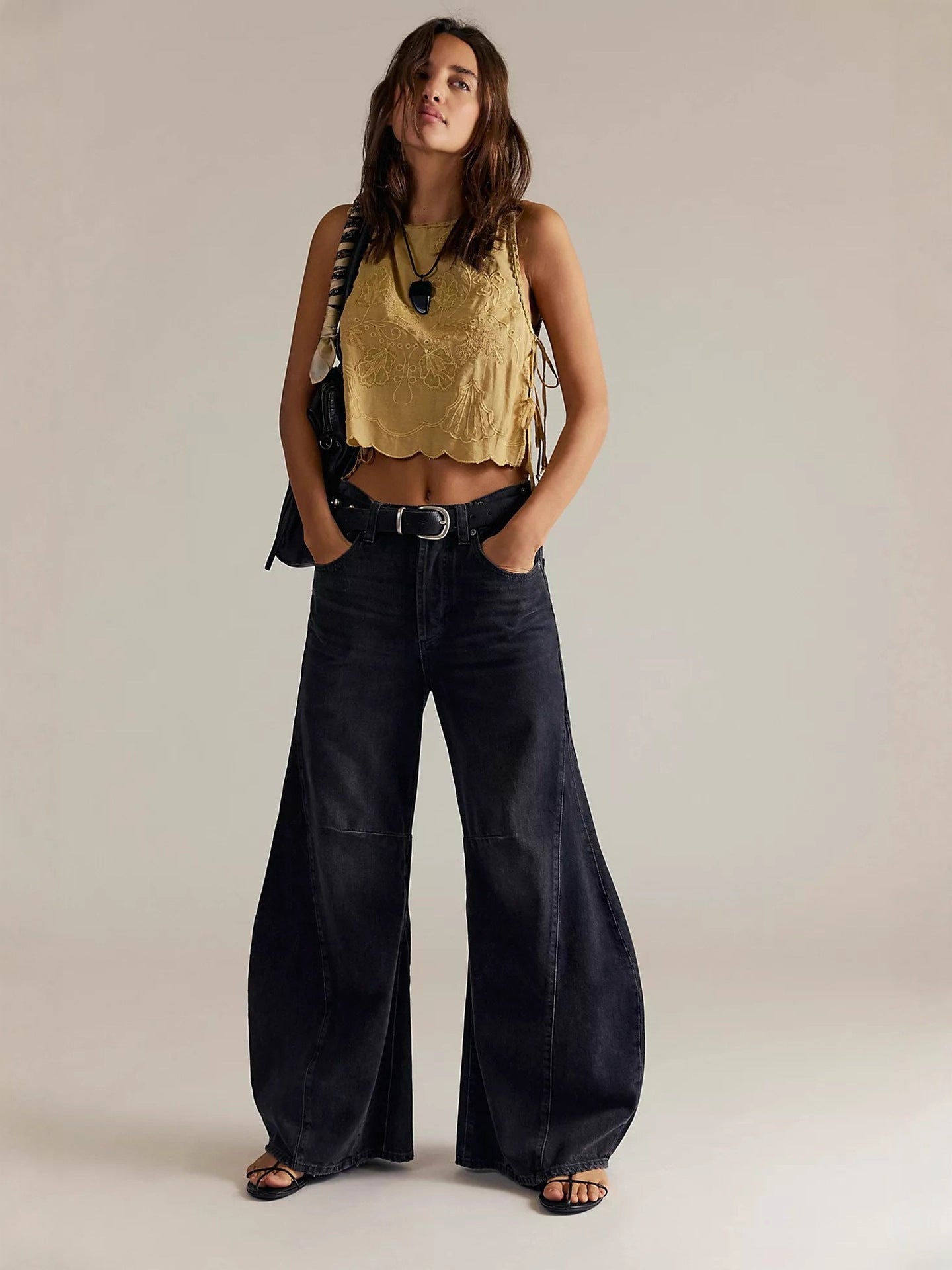 Early Autumn New Arrival Retro High-Waist Wide-Leg Denim Jeans Womens Loose-fit Designer Trousers