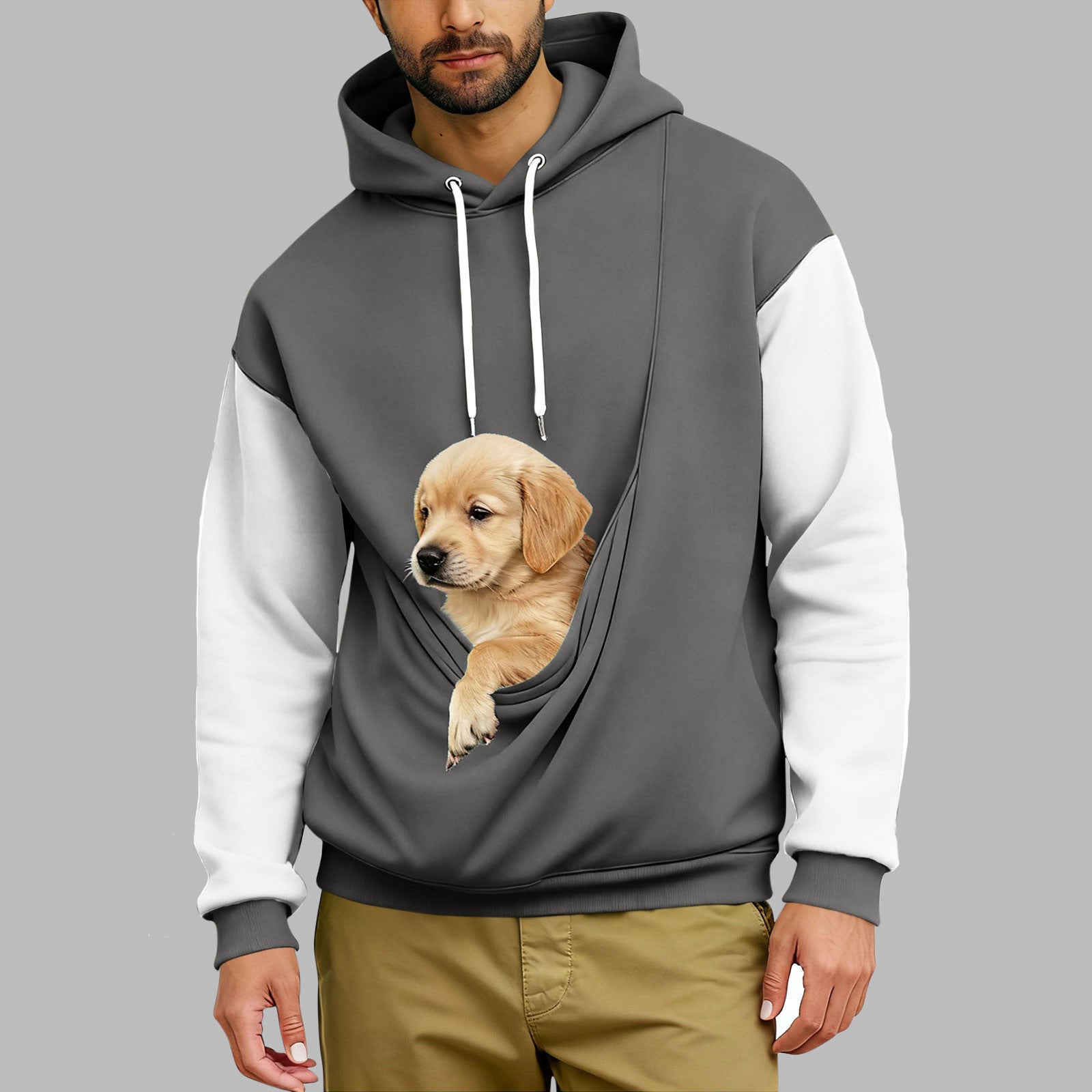 Men's Comfortable Retro Color-Block Long-Sleeve Hoodie