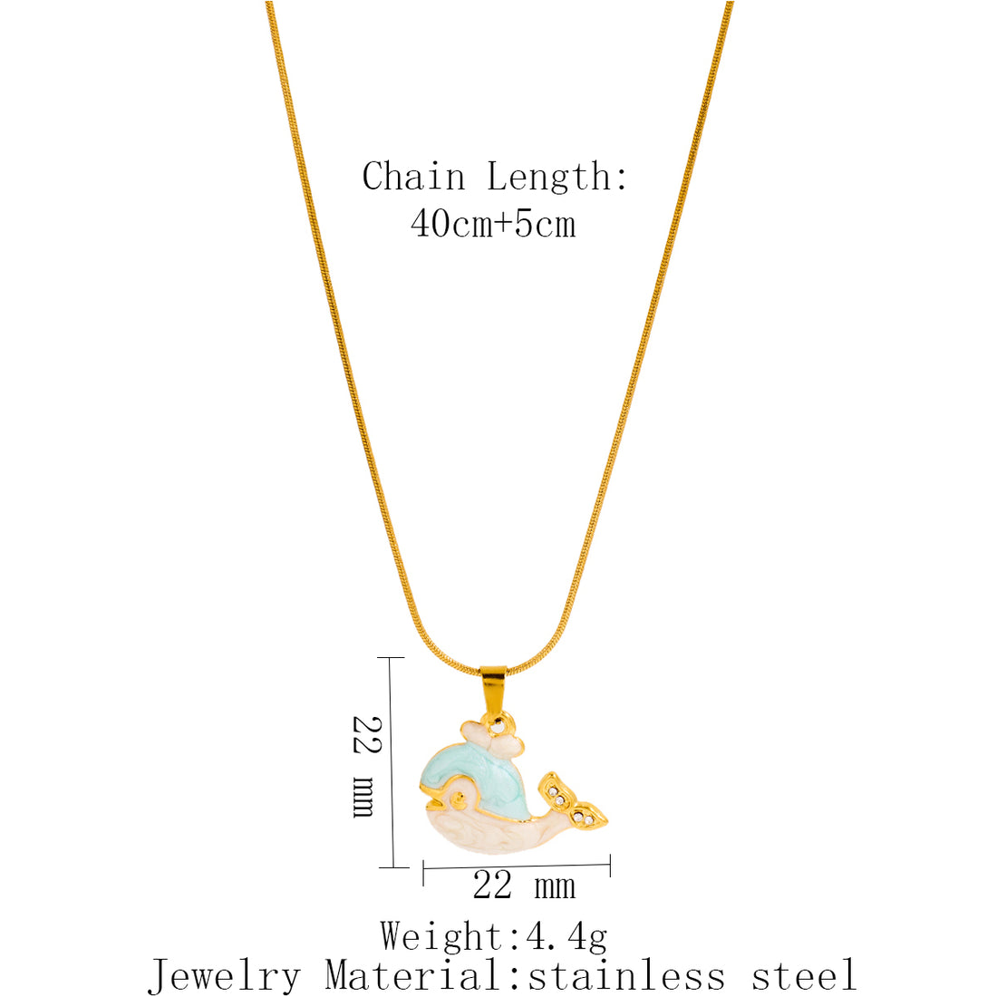 Ocean Wind Dolphin Style Inlaid Rhinestone Drip Oil Stainless Steel Pendant Necklace
