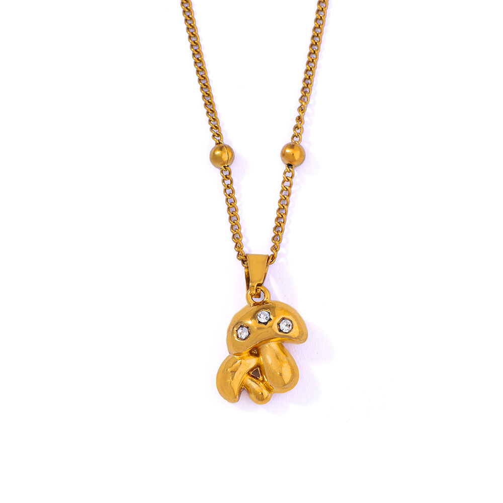 Stainless Steel Mushroom-shaped Inlaid Rhinestone Pendant Necklace