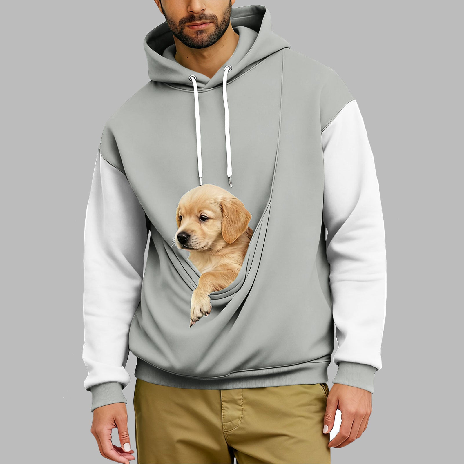 Men's Comfortable Retro Color-Block Long-Sleeve Hoodie
